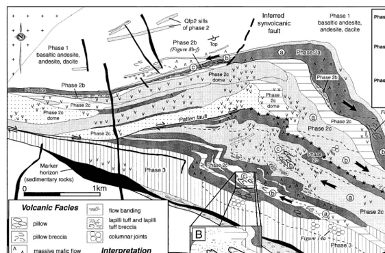Fig. 4. (A) Volcanic facies and lithological map of the western and central segment of the Norme´tal volcanic complex (see Fig