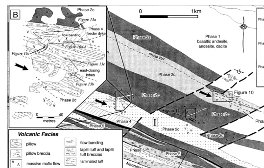 Fig. 6. (A) Volcanic facies and lithological map of the eastern part of the central segment of the Norme´tal volcanic complex (see Fig