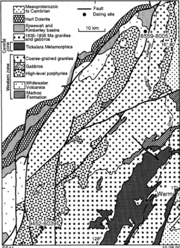 Fig. 3. Simplified geology of the northern part of the Lamboo Complex in the east Kimberley