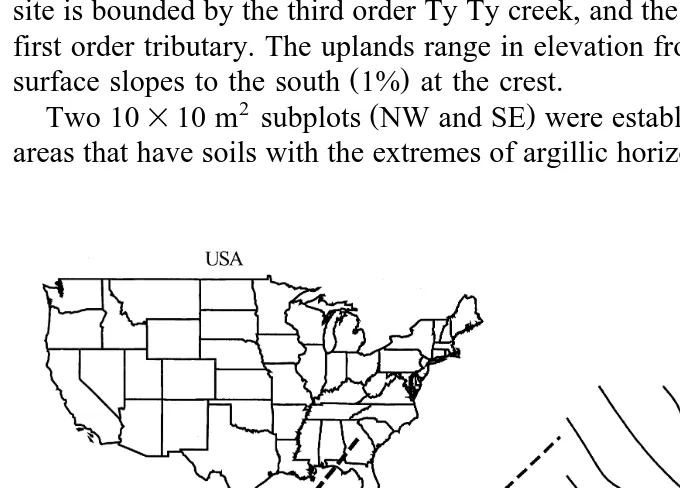 Fig. 1. Location of site near Plains, GA USA , and the location of the subplots.Ž.