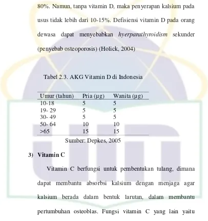Tabel 2.3. AKG Vitamin D di Indonesia 