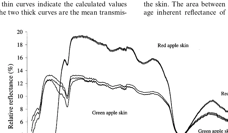 Fig. 4. The skin reﬂectance (rskin) of green and red apple skin.
