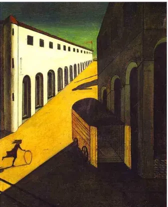 Gambar 2 : Contoh lukisan ber aliran surealisme  Chirico:  “Mystery and Melancholy of a Street”  