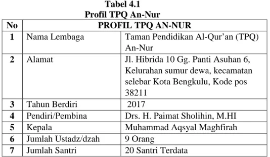 Tabel 4.1  Profil TPQ An-Nur 