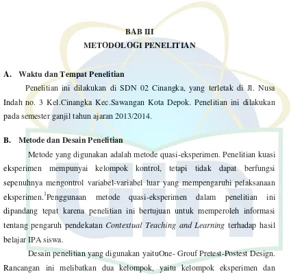 Tabel 3.1Nonrandomized Control Group Pretest and Posttest Design 