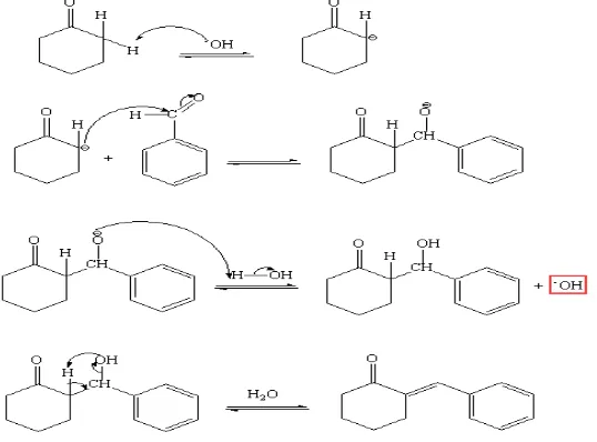 Gambar 5. Mekanisme reaksi sintesis benzilidinsikloheksanon 
