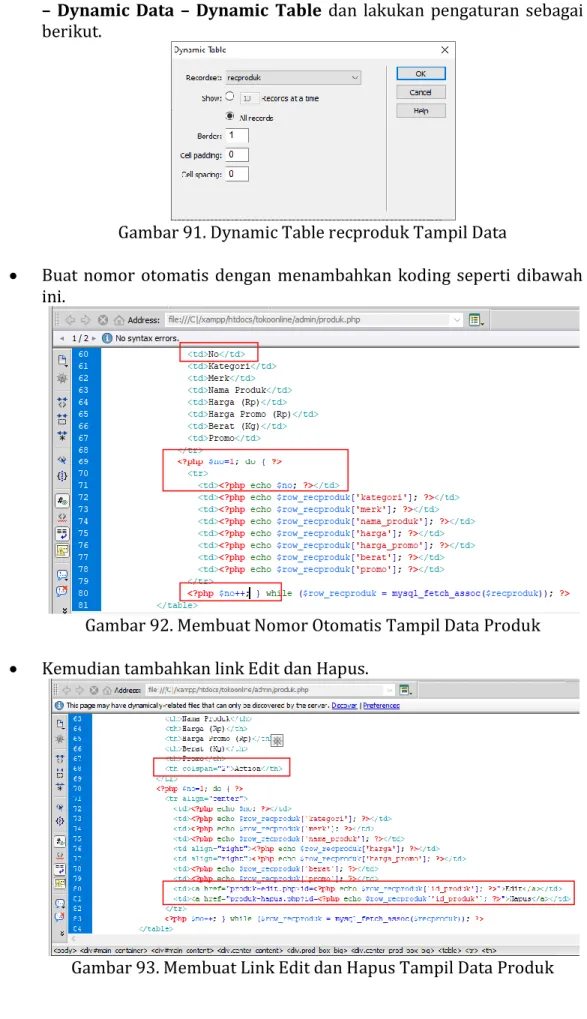 Gambar 91. Dynamic Table recproduk Tampil Data 