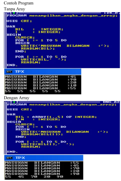 Gambar 10.1 Program Tanpa dan Dengan Array 