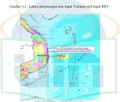 Gambar 4.2 : Lokasi penyerangan atas kapal Vietnam oleh kapal RRT 