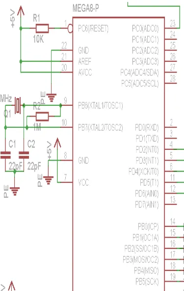 Gambar 3.2 Rangkaian Mikrokontroler ATmega8 