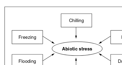 Fig. 1. Different environmental stress factors resulting in abioticstress. Except flooding, they all induce osmotic stress.