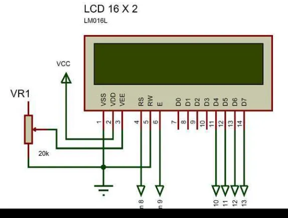 Gambar 3.5 Skematik Rangkaian LCD 16x2 Karakter 