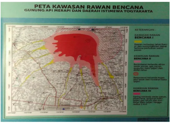 Gambar 2.1 Peta Kawasan Rawan Bencana Gunung Merapi   (Koleksi Museum Gunung Merapi). 