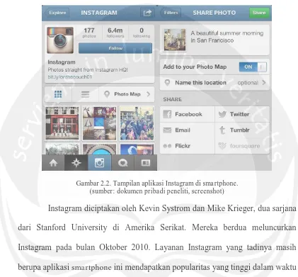 Gambar 2.2. Tampilan aplikasi Instagram di  smartphone. (sumber: dokumen pribadi peneliti, screenshot) 