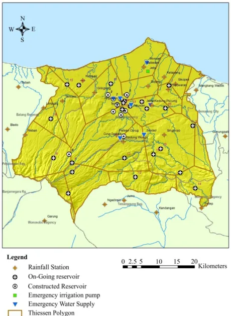Figure 1. Bodri-Kuto watershed in Central Java province and locations of small reservoirs
