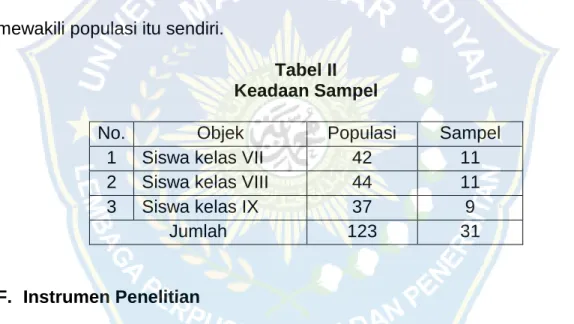 Tabel II  Keadaan Sampel 
