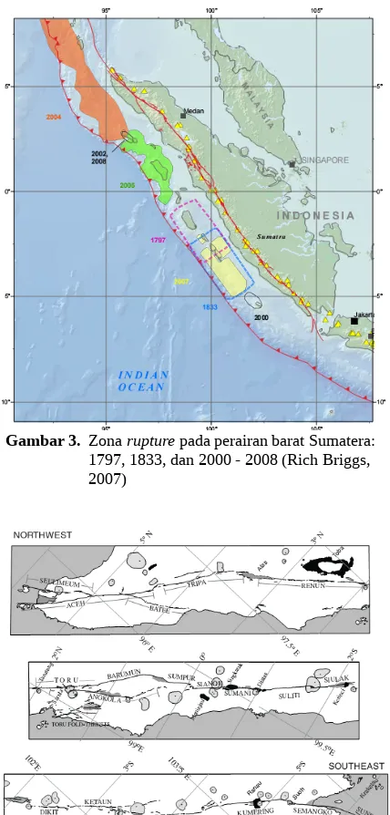 Gambar 3.  Zona rupture pada perairan barat Sumatera: 