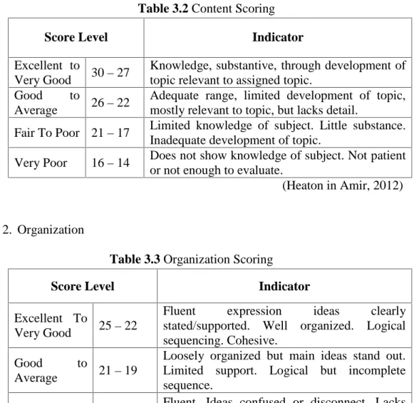 Table 3.3 Organization Scoring