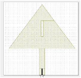 Gambar 3.16 Rancangan antena mikrostrip patch segitiga menggunakan slot 