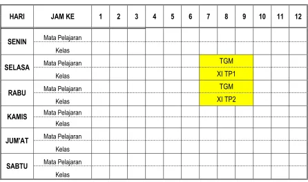 Tabel 2. Jadwal mengajar selama PPL 