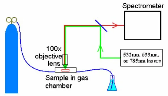 Figure 1.7. Schematic diagram of experimental setup for simultaneous transport and Raman measurements