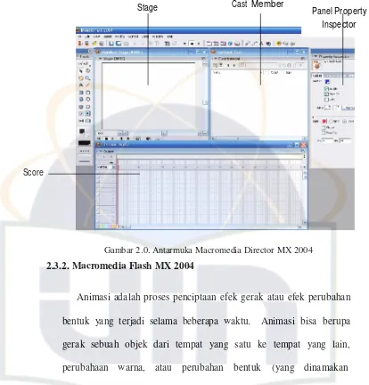 Gambar 2.0. Antarmuka Macromedia Director MX 2004 
