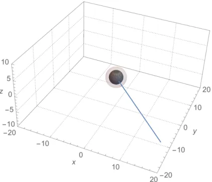 Figure 1.8: The trajectory of a particle radially plunges into a Schwarzschild black hole