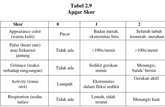 Tabel 2.9  Apgar Skor 