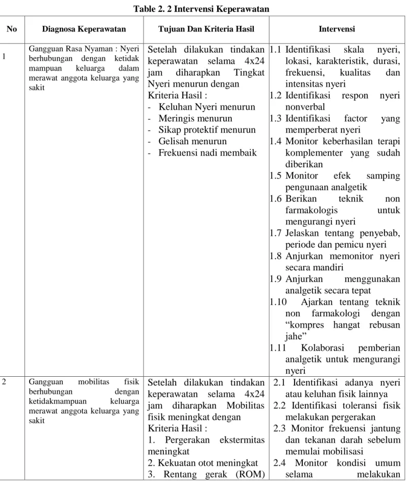 Table 2. 2 Intervensi Keperawatan