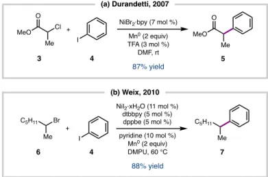 Figure 2.3 First reports coupling Csp 2  and Csp 3  electrophiles with metal reductants 