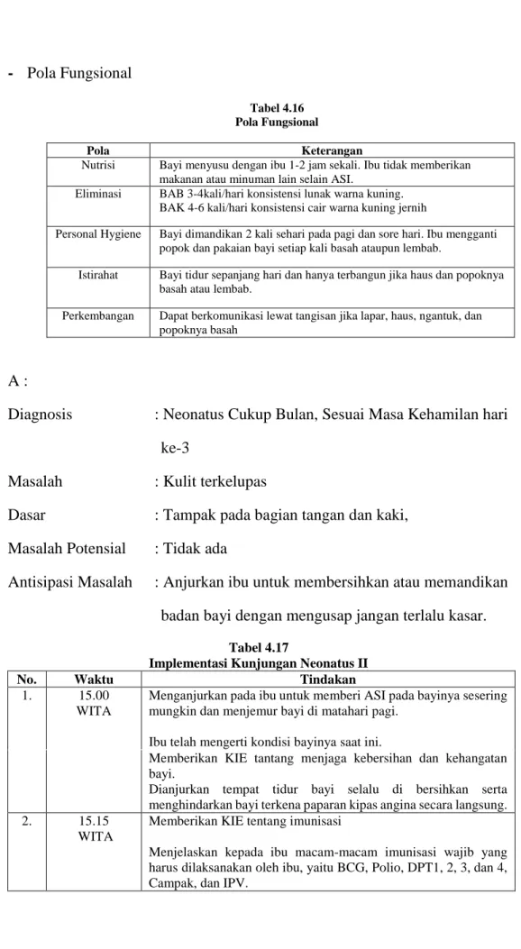 Tabel 4.16  Pola Fungsional 