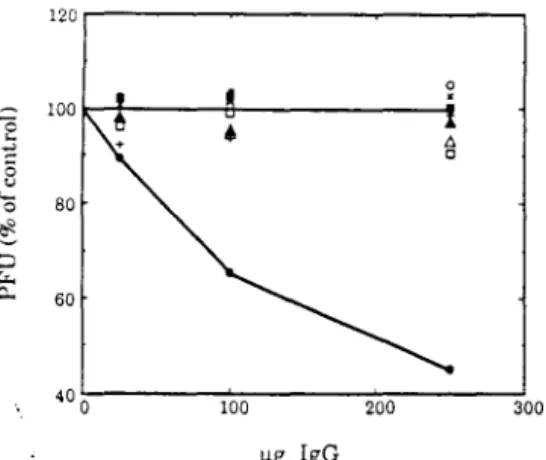FIG.  3.  Reduction  In  plaques  upon  adsorption  of  virus  In  the  pres- pres-ence  01  protein  A-Sepharose,purll,ed  IgG  Irom  ,,·Ids