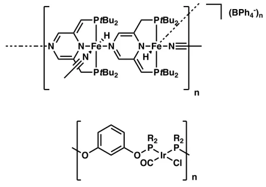 Figure 2.1.  Coordination polymers previously postulated for pyrazine PNP and  POCOP pincer ligands