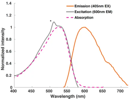 Figure 2.18. Absorption, excitation and emission spectra reported for  F 60  in 2-MeTHF