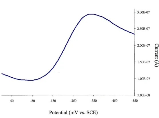 Figure  2.4:  Square  wave  voltammogram  of AGAO  on  (KC)2  modified  gold electrode:  [AGAO]  =  500 J.lM,  0.1 M KP i ,  pH  7