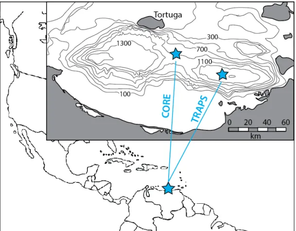 Figure  2:    Site  Map.  Bathymetry  of  Cariaco  Basin,  showing  locations  of  traps  and 