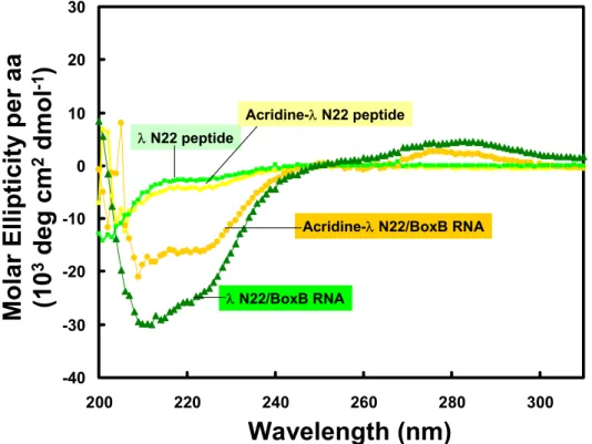 Figure 3. CD spectra of free peptides and peptide/RNA complexes. 