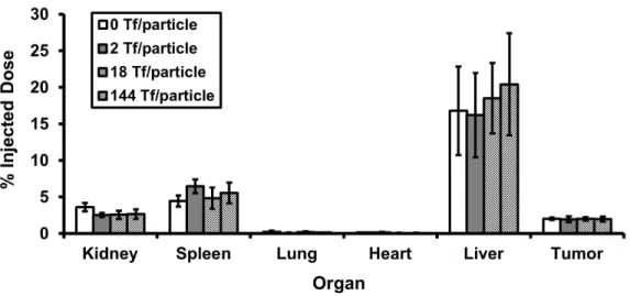 Figure 3.7: In vivo organ level distribution. Bulk particle localization in all organs was independent of Tf content