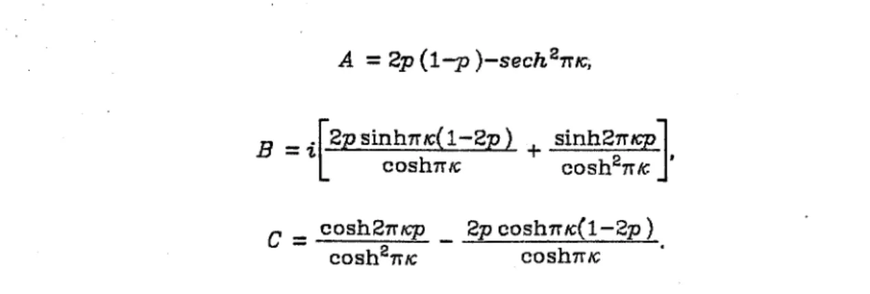 Figure 46  shows  the  regions  of stable (Re u=O)  and unstable  (Re  u>  0)  eigenfunc- eigenfunc-tions in  the  (1C,p)  plane for point vortices