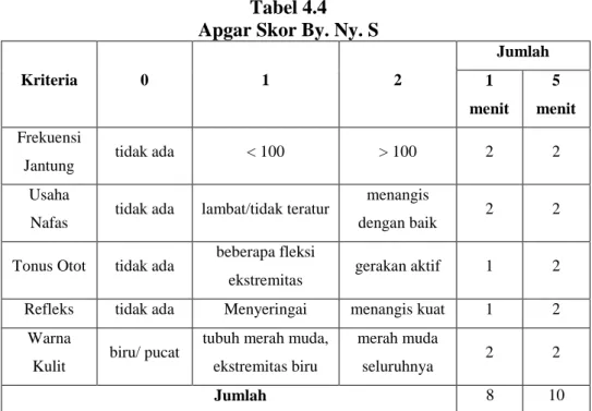 Tabel 4.4  Apgar Skor By. Ny. S 