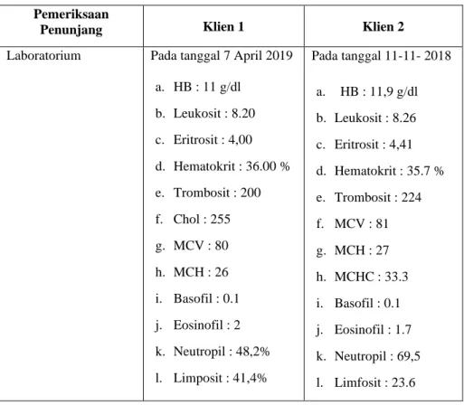 Tabel 3.1 hasil pemeriksaan penunjang pada klien 1 di Flamboyan B RSUD dr. 