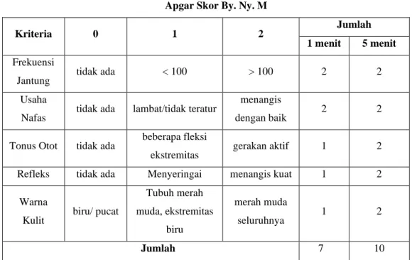 Tabel 4.2  Apgar Skor By. Ny. M 