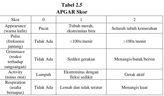 Tabel 2.5  APGAR Skor 