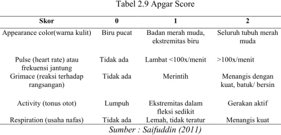 Tabel 2.9 Apgar Score 