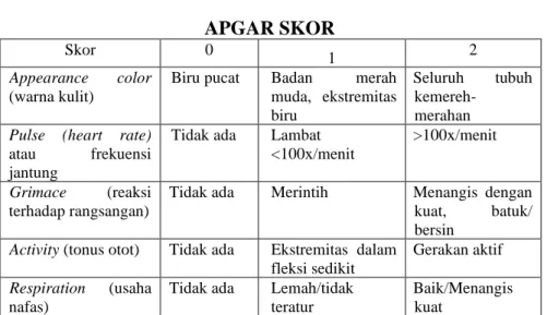 Tabel 2.8  APGAR SKOR 