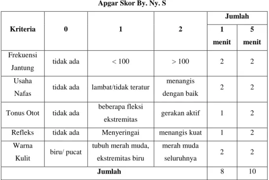 Tabel 4.8  Apgar Skor By. Ny. S 