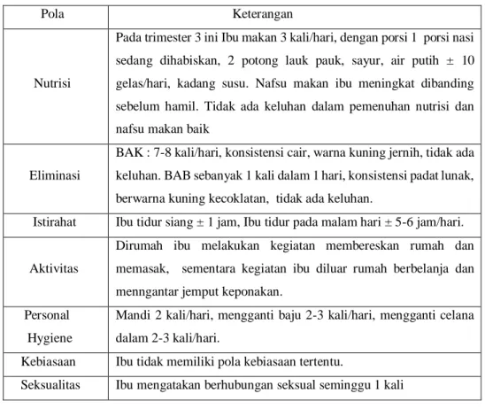 Tabel 4.1 Pola Fungsional Kesehatan    Pola                              Keterangan 