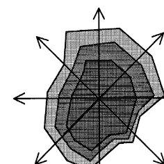Fig. 3. Two forms of spatial uncertainty in an object, inheritedfrom the image from which it was formed and due to uncertaintyin boundary delineation and position.