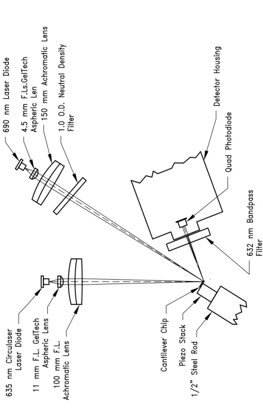 Figure 3.1.  Schematic diagram of the optical arrangement used to implement the force feedback technique for actively changing the Q of an SFM cantilever