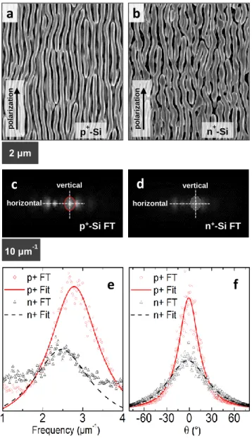 Figure 1.1. Representative SEM images of SeTe photoelectrodeposited on (a) p + -Si and (b) n + -Si  substrates using vertically polarized illumination with λ = 927 nm and a power density of 53 mW  cm -2 